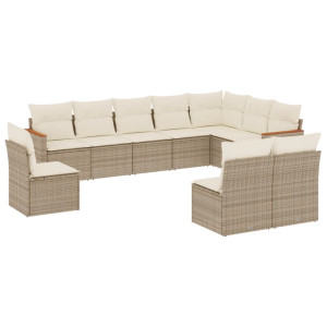 10 pcs conjunto de sofás p/ jardim com almofadões vime PE bege H
