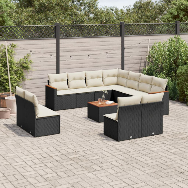 12 pcs conjunto de sofás de jardim c/ almofadões vime PE preto D