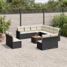12 pcs conjunto de sofás de jardim c/ almofadões vime PE preto 1