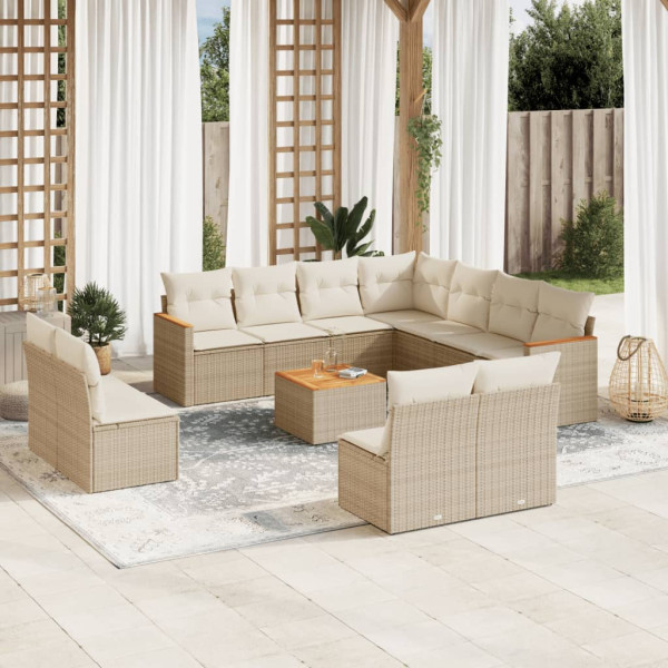 Set de sofás de jardín 12 pzas y cojines ratán sintético marrón D