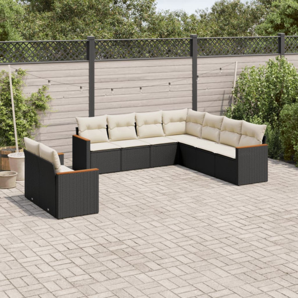Set de sofás de jardín 8 piezas y cojines ratán sintético negro D