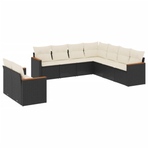 9 pcs conjunto de sofás p/ jardim c/ almofadões vime PE preto H