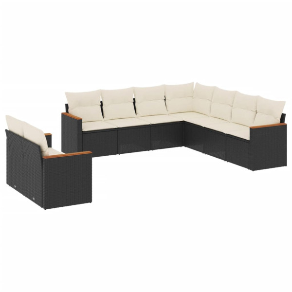 Set de sofás de jardín 8 piezas y cojines ratán sintético negro M 2