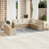 9 pcs conjunto de sofás p/ jardim com almofadões vime PE bege 1