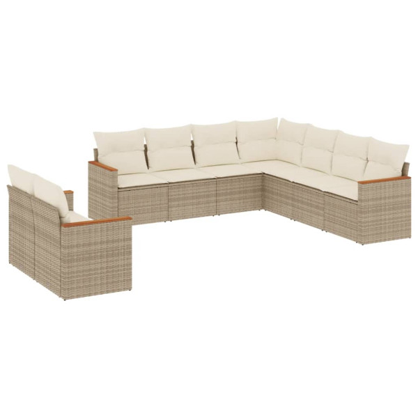 9 pcs conjunto de sofás p/ jardim com almofadões vime PE bege M 2