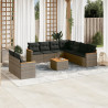 10 pcs conjunto sofás de jardim c/ almofadões vime PE cinzento 1