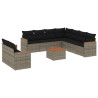10 pcs conjunto sofás de jardim c/ almofadões vime PE cinzento 2