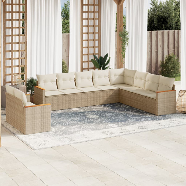 10 pcs conjunto de sofás p/ jardim com almofadões vime PE bege D