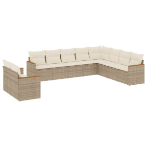 10 pcs conjunto de sofás p/ jardim com almofadões vime PE bege H