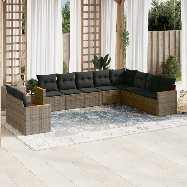 Set de sofás de jardín 10 pzas con cojines ratán sintético gris D