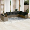 Set de sofás de jardín 10 pzas con cojines ratán sintético gris 1