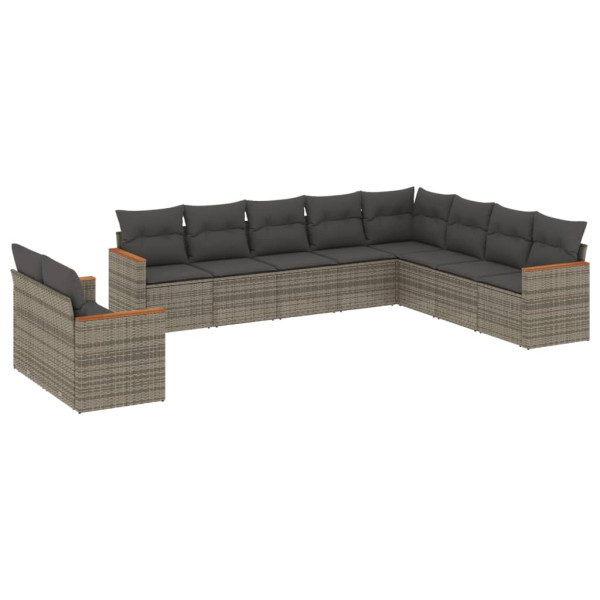 10 pcs conjunto sofás de jardim c/ almofadões vime PE cinzento M 2