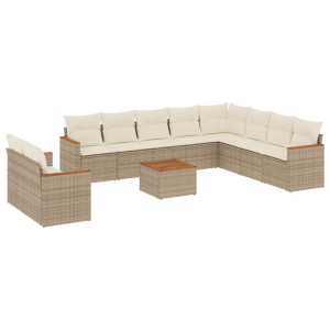 11 pcs conjunto sofás de jardim c/ almofadões vime PE bege H