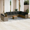11 pcs conjunto sofás de jardim c/ almofadões vime PE cinzento 1