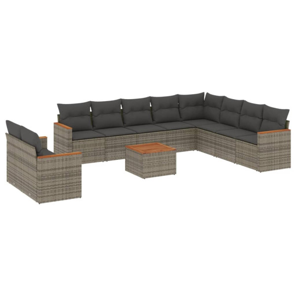 Set de sofás de jardín 11 pzas y cojines ratán sintético gris M 2