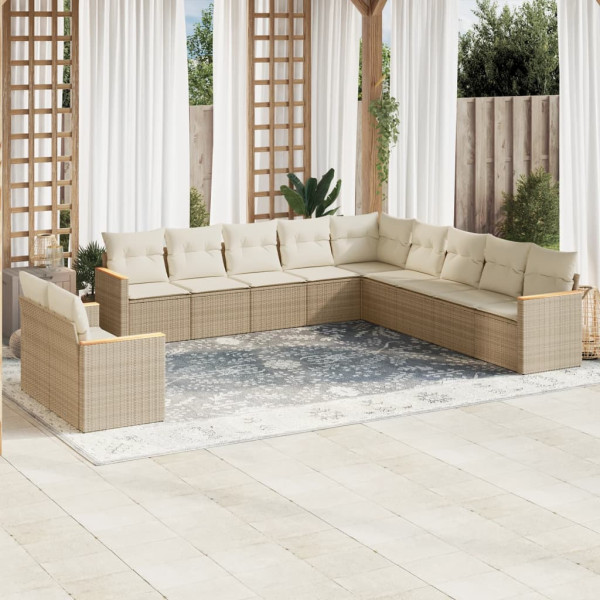 11 pcs conjunto sofás de jardim c/ almofadões vime PE bege D