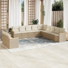 11 pcs conjunto sofás de jardim c/ almofadões vime PE bege 1