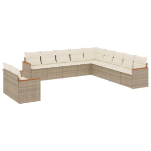 11 pcs conjunto sofás de jardim c/ almofadões vime PE bege H