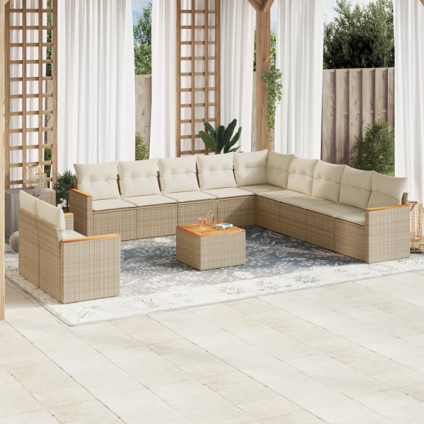12 pcs conjunto de sofás p/ jardim com almofadões vime PE bege D