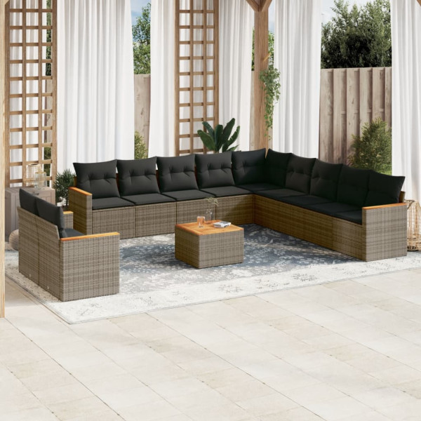 Set de sofás de jardín 12 pzas con cojines ratán sintético gris D