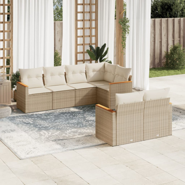 7 pcs conjunto de sofás p/ jardim com almofadões vime PE bege D