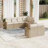 7 pcs conjunto de sofás p/ jardim com almofadões vime PE bege 1
