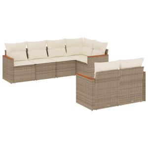 7 pcs conjunto de sofás p/ jardim com almofadões vime PE bege H