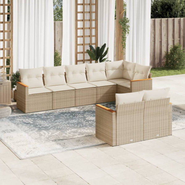 8 pcs conjunto de sofás p/ jardim com almofadões vime PE bege D