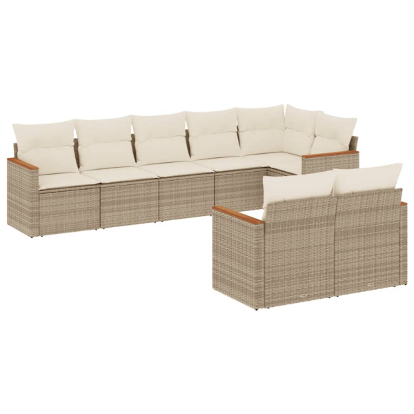 8 pcs conjunto de sofás p/ jardim com almofadões vime PE bege M 2