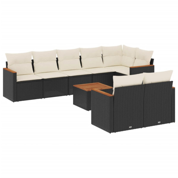 Set de sofás de jardín 8 piezas y cojines ratán sintético negro M 2