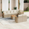 9 pcs conjunto de sofás p/ jardim com almofadões vime PE bege 1