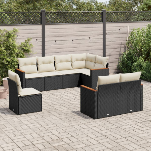 Set de sofás de jardín 8 piezas y cojines ratán sintético negro D