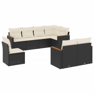 8 pcs conjunto sofás de jardim com almofadões vime PE preto H