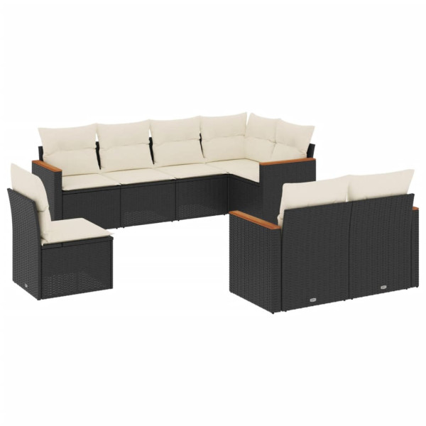 8 pcs conjunto sofás de jardim com almofadões vime PE preto M 2