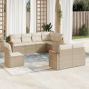 8 pcs conjunto de sofás p/ jardim com almofadões vime PE bege 1