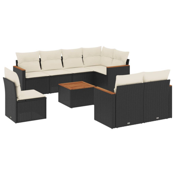 9 pcs conjunto de sofás p/ jardim c/ almofadões vime PE preto M 2