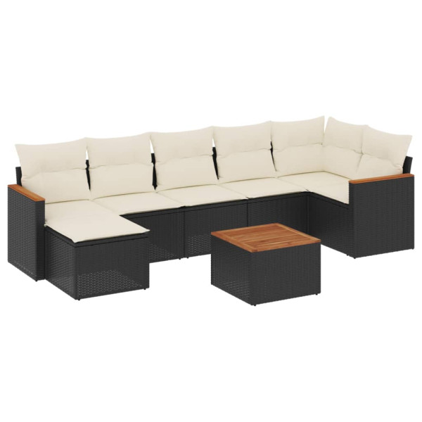 8 pcs conjunto sofás de jardim com almofadões vime PE preto M 2