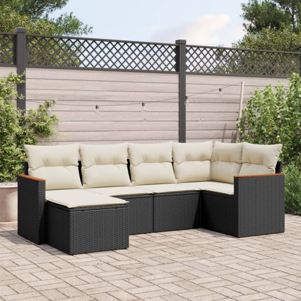Set de sofás de jardín 6 piezas y cojines ratán sintético negro D