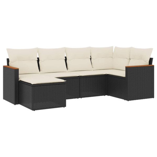 6 pcs conjunto sofás de jardim c/ almofadões vime PE preto M 2