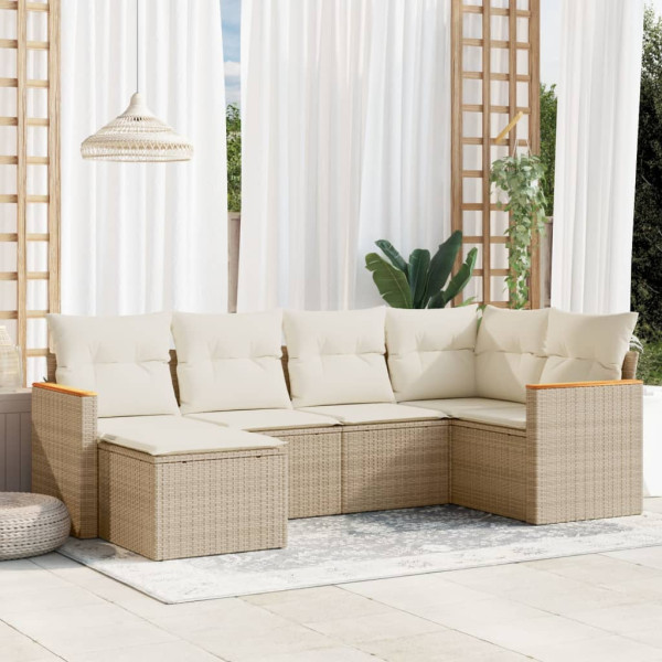 Juego de sofás jardín con cojines 6 pzas ratán sintético beige D