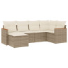 6 pcs conjunto de sofás p/ jardim com almofadões vime PE bege 2