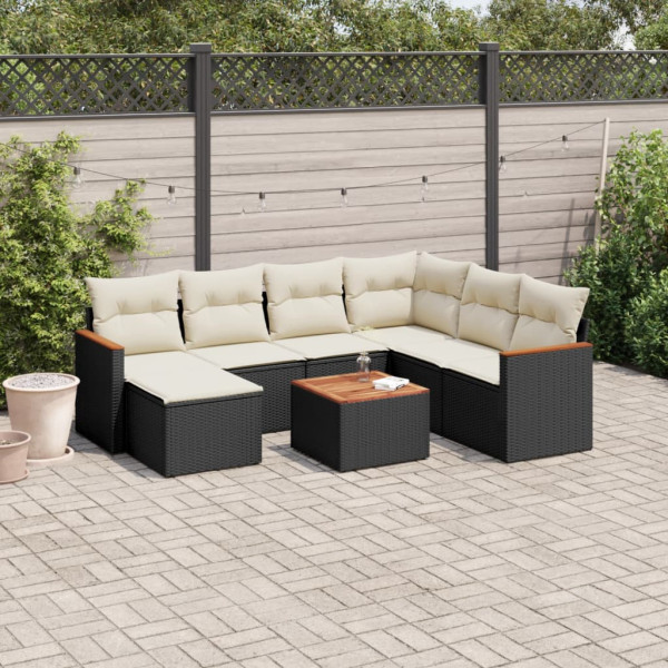 8 pcs conjunto sofás de jardim com almofadões vime PE preto D
