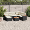 Set de sofás de jardín 8 piezas y cojines ratán sintético negro 1