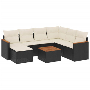 8 pcs conjunto sofás de jardim com almofadões vime PE preto H