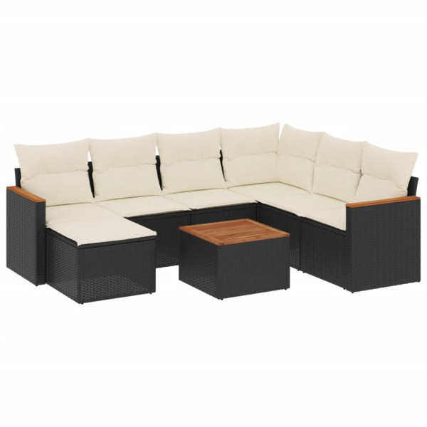Set de sofás de jardín 8 piezas y cojines ratán sintético negro M 2