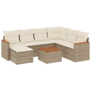 8 pcs conjunto de sofás p/ jardim com almofadões vime PE bege H