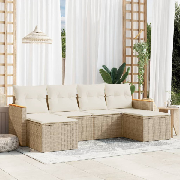 6 pcs conjunto de sofás p/ jardim com almofadões vime PE bege D