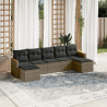 7 pcs conjunto sofás p/ jardim c/ almofadões vime PE cinzento 1