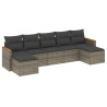7 pcs conjunto sofás p/ jardim c/ almofadões vime PE cinzento 2