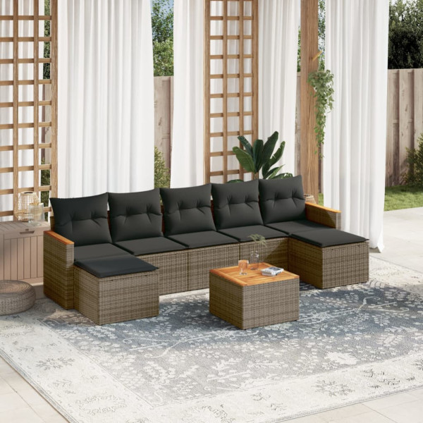Set de sofás de jardín 8 pzas y cojines ratán sintético gris D